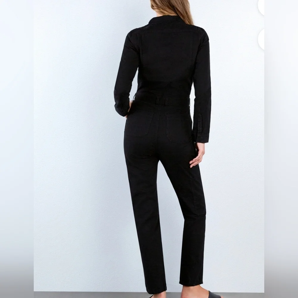 Wash Lab Womens Long Sleeve Black Hi-Bar Denim Jumpsuit Size Small - Picture 4 of 13